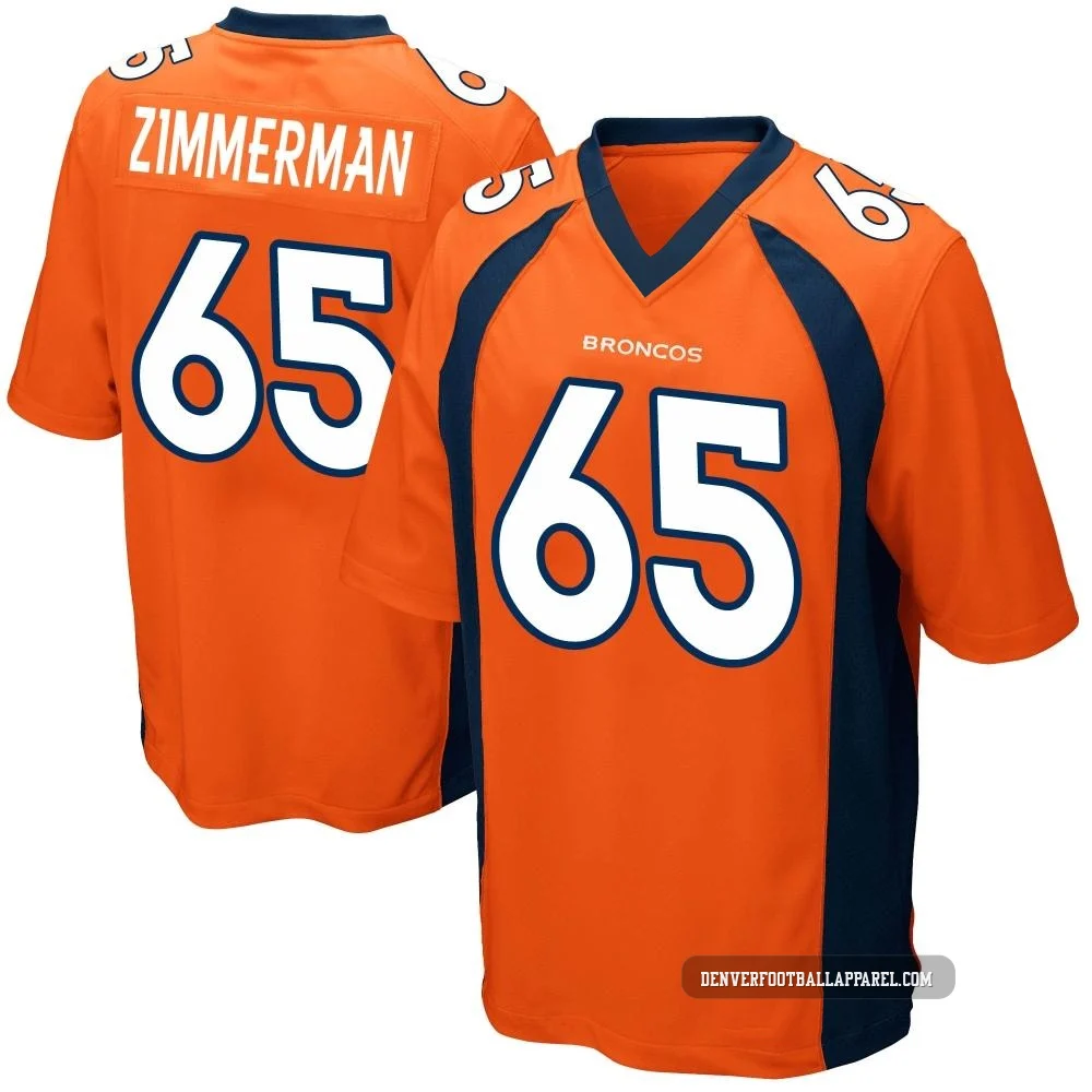 Gary Zimmerman ＃65 Men's Game Denver Broncos Orange Team Color Jersey
