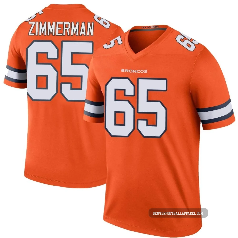 Gary Zimmerman ＃65 Men's Legend Denver Broncos Orange Color Rush Jersey
