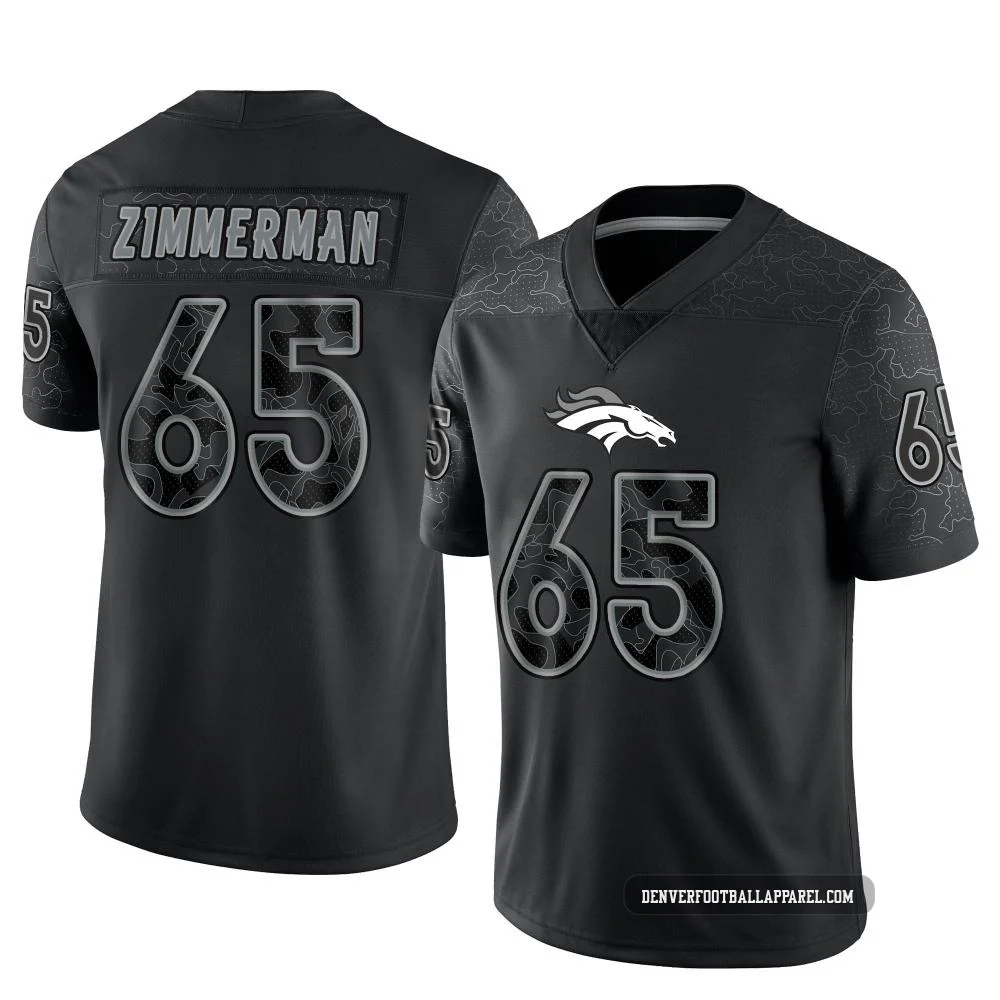 Gary Zimmerman ＃65 Men's Limited Denver Broncos Black Reflective Jersey