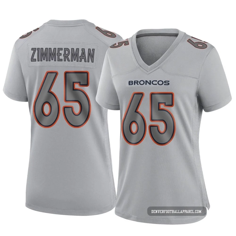 Gary Zimmerman ＃65 Women's Game Denver Broncos Gray Atmosphere Fashion Jersey
