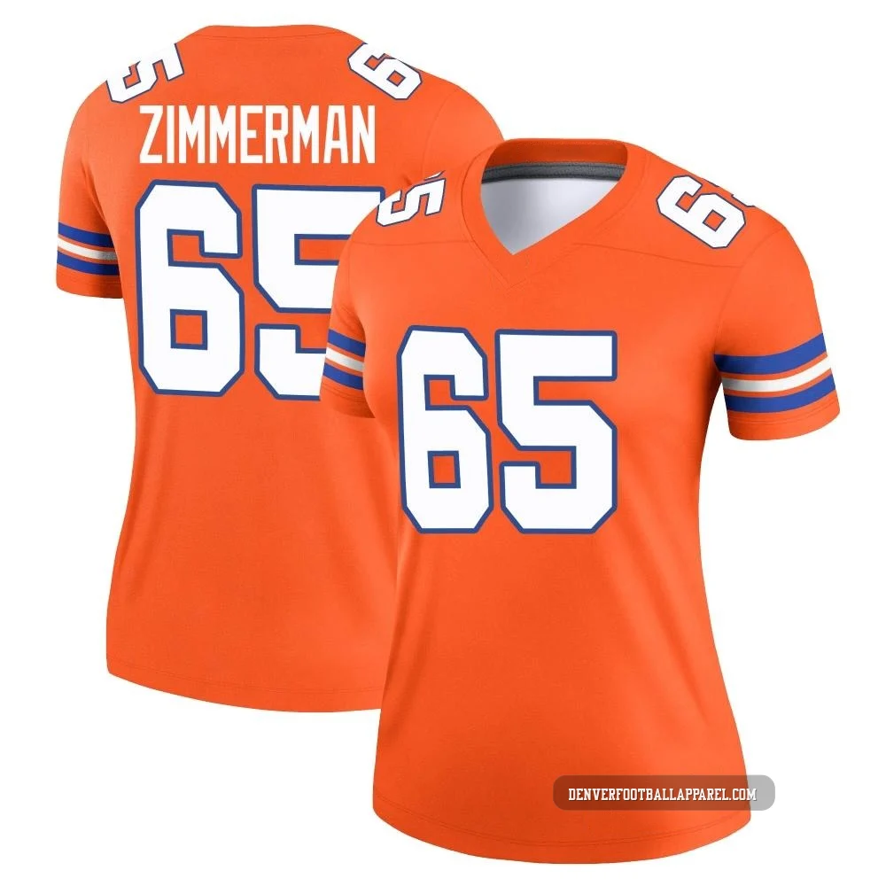 Gary Zimmerman ＃65 Women's Legend Denver Broncos Orange Alternate Mile High Collection 1977 Throwback Jersey