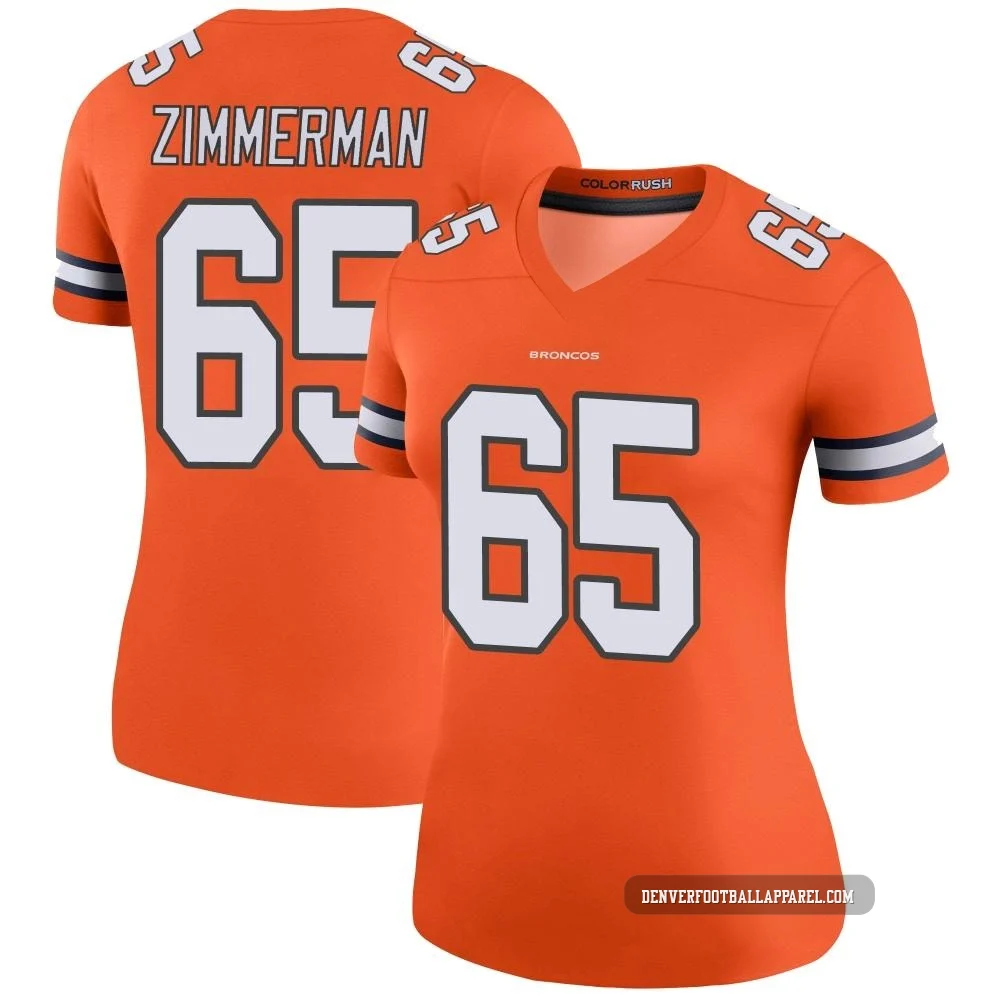 Gary Zimmerman ＃65 Women's Legend Denver Broncos Orange Color Rush Jersey