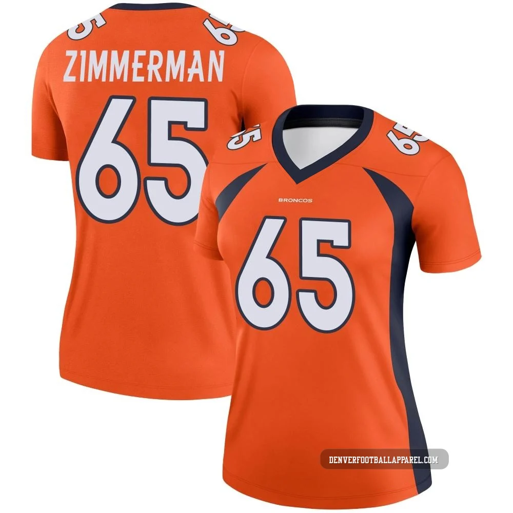 Gary Zimmerman ＃65 Women's Legend Denver Broncos Orange Jersey