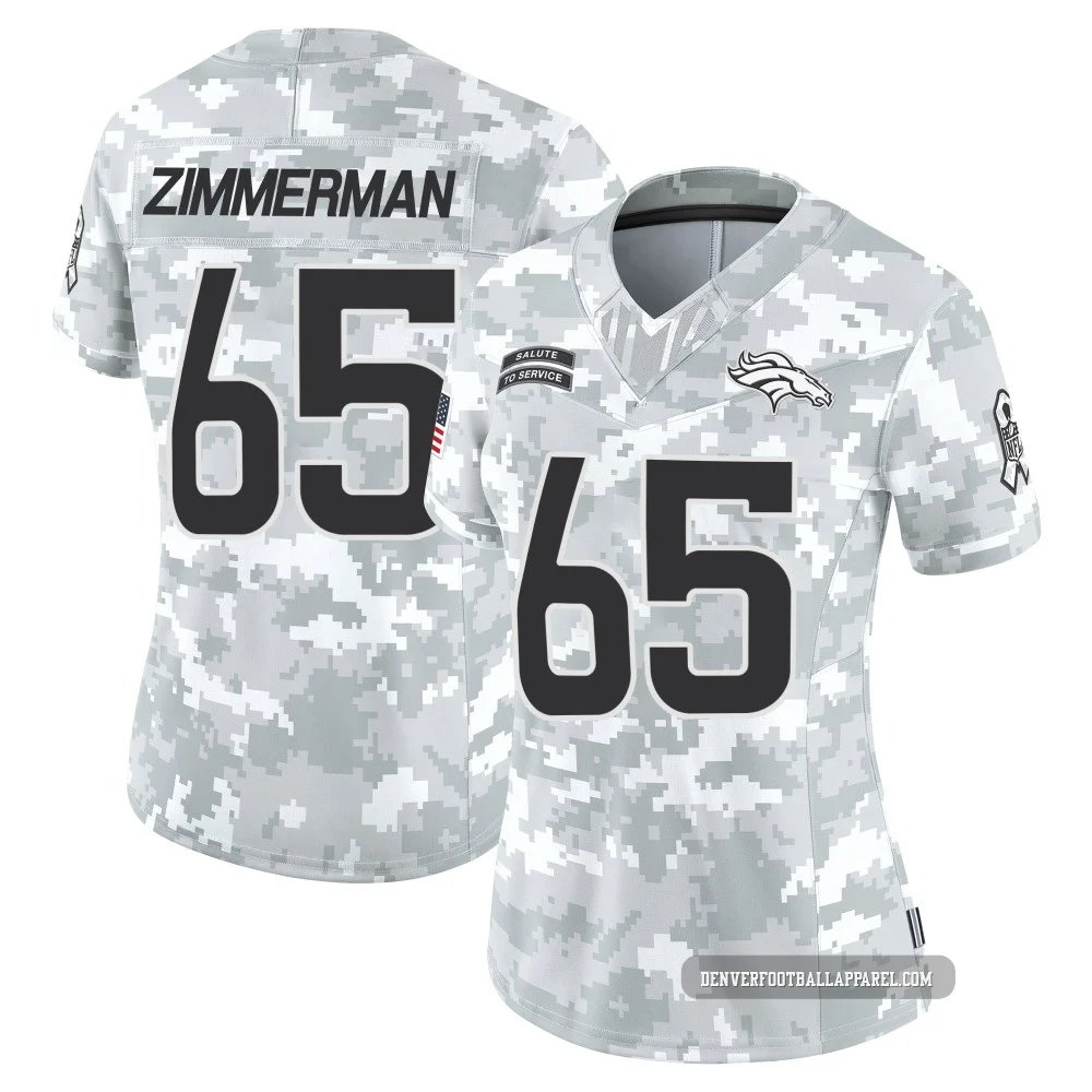 Gary Zimmerman ＃65 Women's Limited Denver Broncos Arctic Camo 2024 Salute to Service Jersey