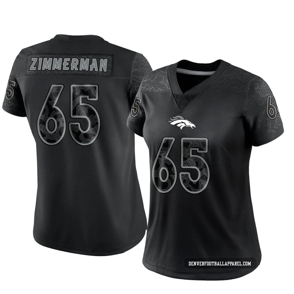 Gary Zimmerman ＃65 Women's Limited Denver Broncos Black Reflective Jersey