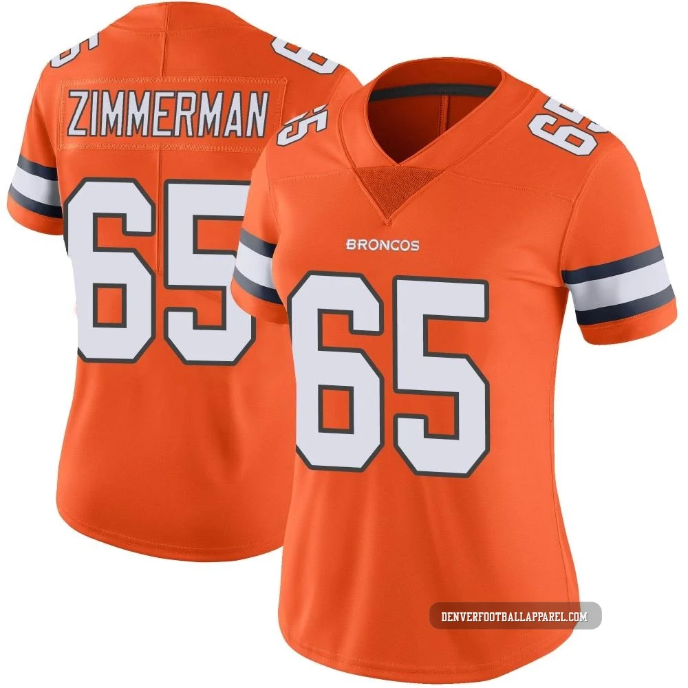 Gary Zimmerman ＃65 Women's Limited Denver Broncos Orange Color Rush Vapor Untouchable Jersey