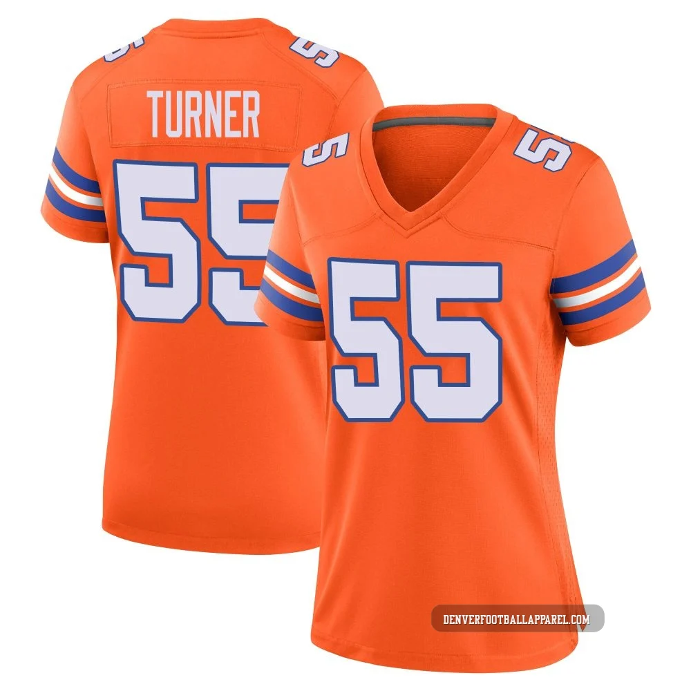 Jordan Turner ＃55 Women's Game Denver Broncos Orange Alternate Mile High Collection 1977 Throwback Jersey