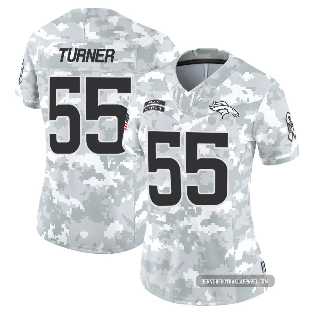Jordan Turner ＃55 Women's Limited Denver Broncos Arctic Camo 2024 Salute to Service Jersey