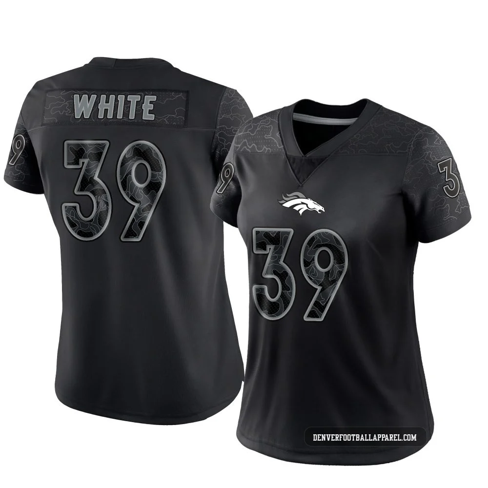 Kyrese White ＃39 Women's Limited Denver Broncos Black Reflective Jersey