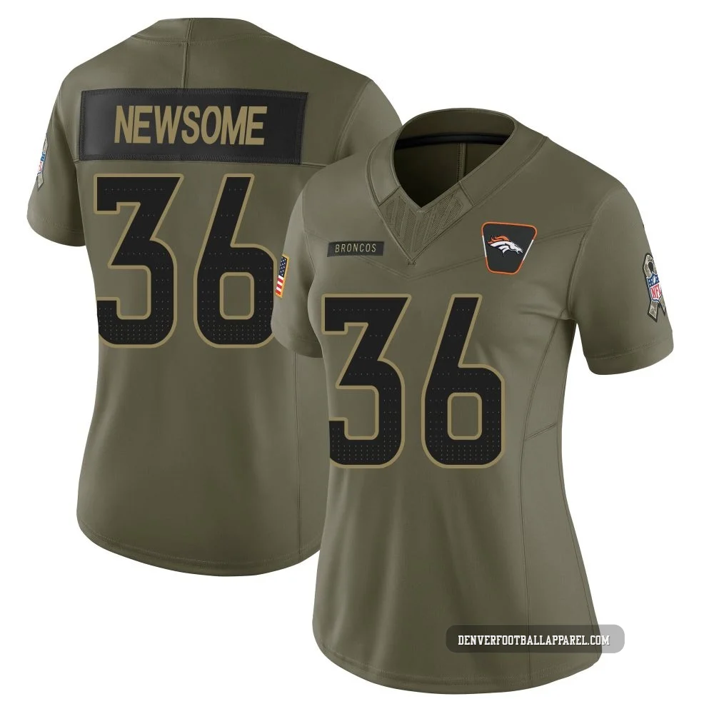 Quinton Newsome ＃36 Women's Limited Denver Broncos Olive 2025 Salute to Service Jersey