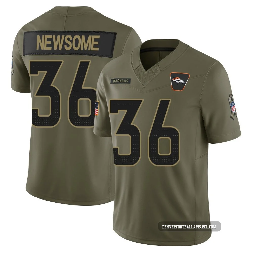Quinton Newsome ＃36 Youth Limited Denver Broncos Olive 2025 Salute to Service Jersey